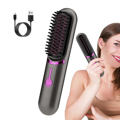 Brosse Lissante Sans Fil – Brosse Chauffante Anti-Frisottis Portable avec Batterie Rechargeable | Idéale pour Voyage & Maison - BLACKBEARD OUTDOOR INDUSTRIES