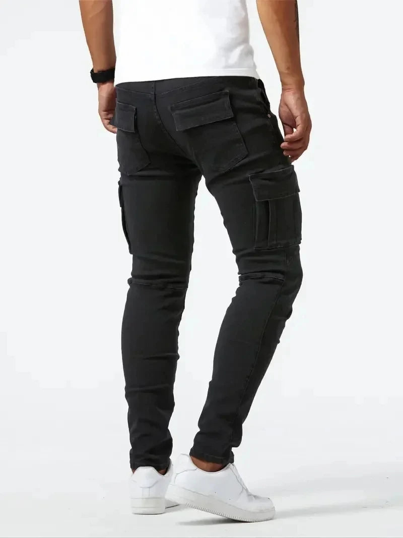 Jeans Cargo Homme Élastique 2025 – Denim Stonewashed, Multi Poches, Style Hip-Hop Casual - BLACKBEARD OUTDOOR INDUSTRIES