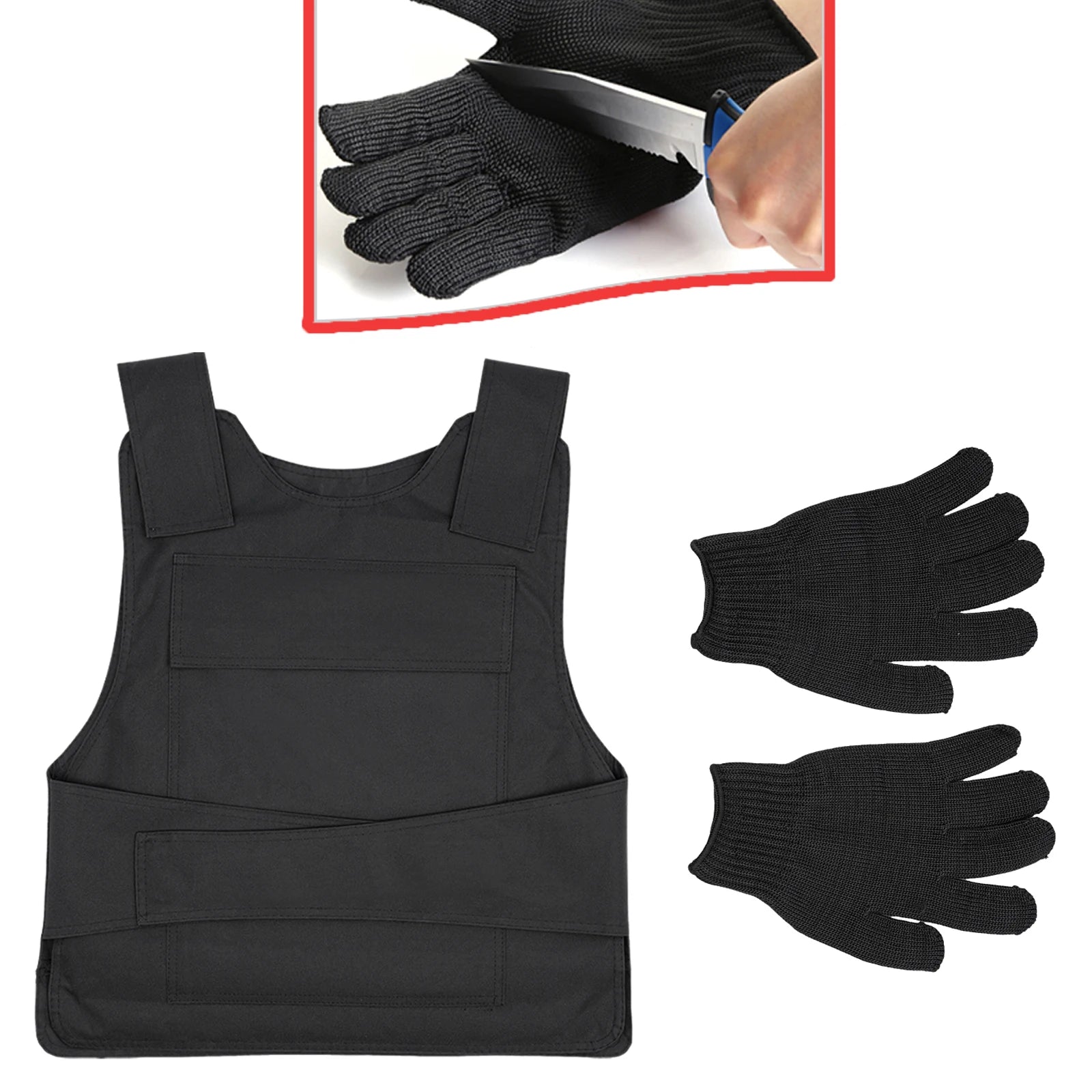 Gilet Anti-Couteau de Protection de Première Classe – Veste et Gants Ajustables avec Plaques en Acier à Haute Manganèse (Noir) - BLACKBEARD OUTDOOR INDUSTRIES