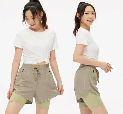 Shorts de Sport Femme 2-en-1 Taille Haute - Séchage rapide • Poche zippée • Confort anti-exposition - BLACKBEARD OUTDOOR INDUSTRIES