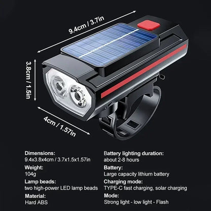 phare avant de vélo solaire a éclairage double faisceau avec avertisseur sonore Ma boutique