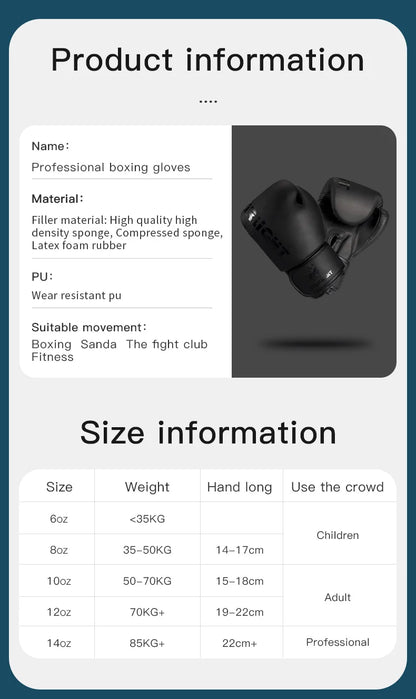 Gants de Boxe Professionnels 10/12/14/16 oz – Gants de Combat Muay Thai, MMA, Entraînement pour Hommes et Femmes - BLACKBEARD OUTDOOR INDUSTRIES