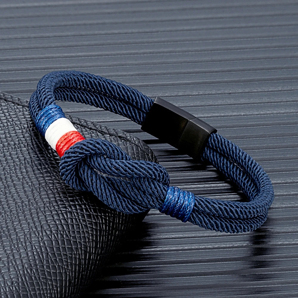 Bracelet Tressé Square Knot en Acier Inoxydable - France Flag Couple Jewelry BLACKBEARD OUTDOOR INDUSTRIES