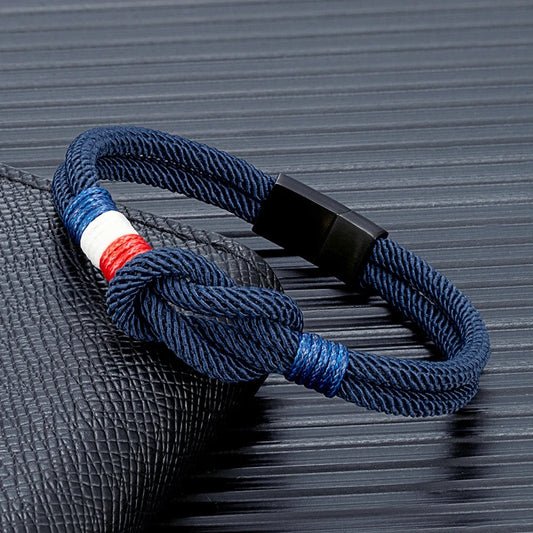 Bracelet Tressé Square Knot en Acier Inoxydable - France Flag Couple Jewelry BLACKBEARD OUTDOOR INDUSTRIES