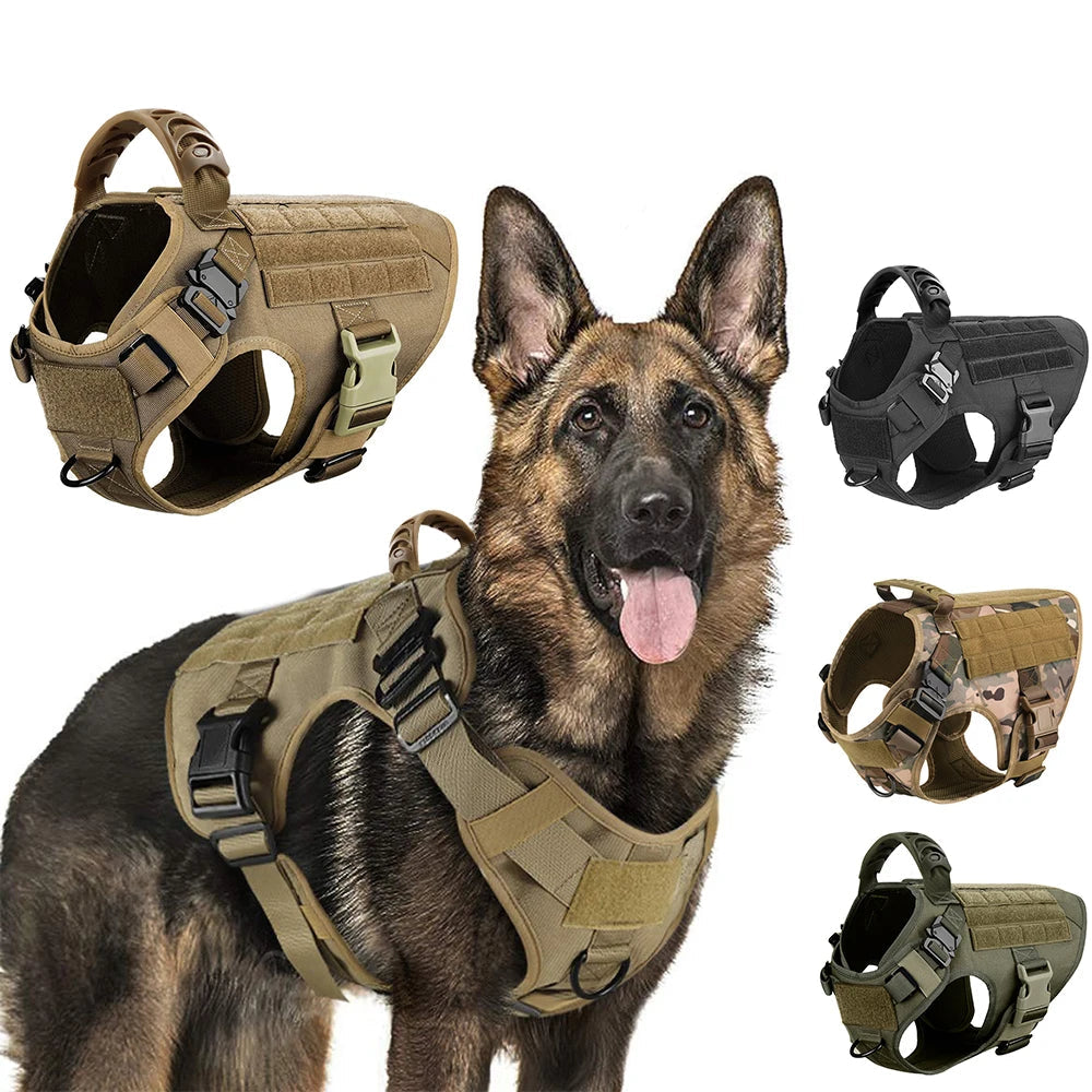 Harnais Tactique Militaire pour Grands Chiens – Harnais de Dressage Renforcé avec Poignée, Boucles Métalliques et Molle – Spécial Malinois, Berger Allemand, Bouledogue Français Ma boutique
