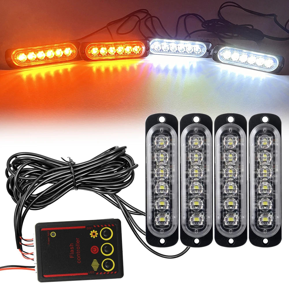 Éclairage de Calandre avant LED 12V/24V avec Lumières Stroboscopiques d'Alerte - Lampe de Signalisation Jaune et Blanche BLACKBEARD OUTDOOR INDUSTRIES