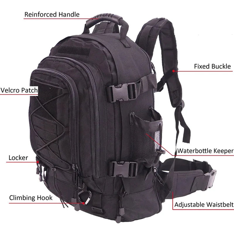 Sac à Dos Tactique Militaire 60L LQARMY – Rucksack MOLLE pour Randonnée, Camping et Chasse - BLACKBEARD OUTDOOR INDUSTRIES