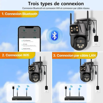 Caméra de Surveillance 4K 8MP PTZ WiFi Double Objectif | Vision Nocturne Couleur | Détection Humaine | Audio Bidirectionnel | iCSee Ma boutique