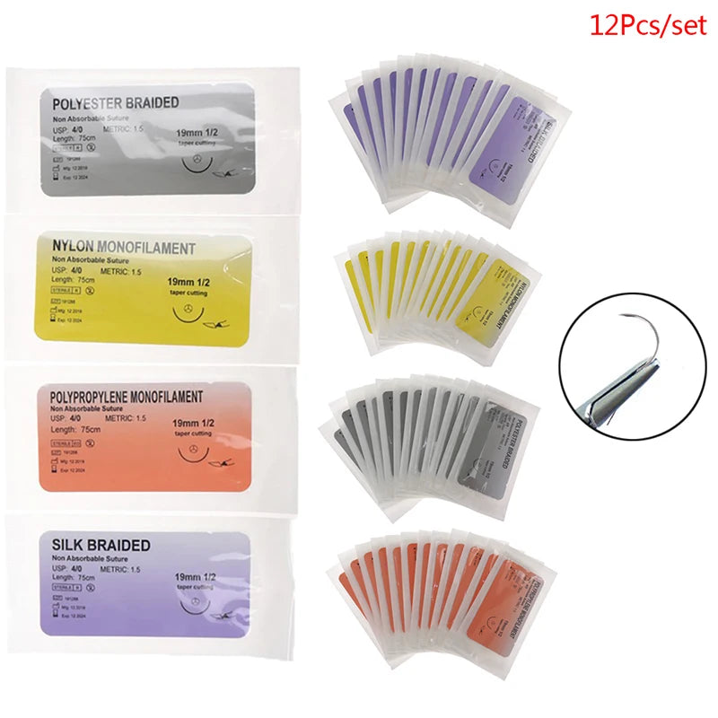 Kit de Suture pour Entraînement Médical – 12 pièces Nylon Monofilament & Aiguille en Acier Inoxydable Ma boutique