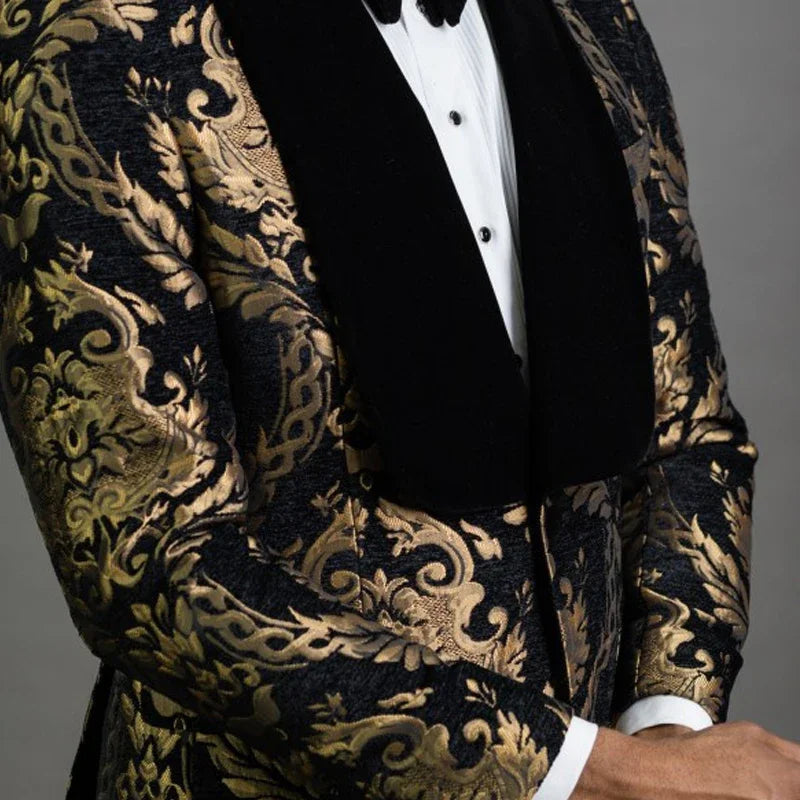 Blazer Jacquard Floral pour Homme - Veste de Costume Slim Fit avec Col Châle en Velours - Élégance BLACKBEARD OUTDOOR INDUSTRIES