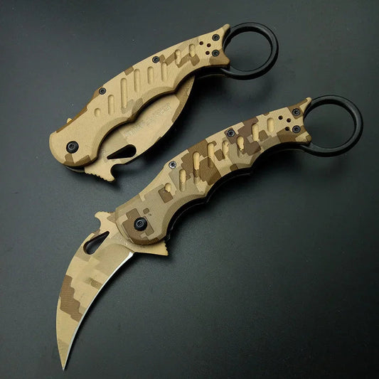 Karambits Tactical Knife OEM EDC Claw Corrosion Pattern 440C Blade Desert Handle Pocket Knifes Survival Tool Outdoor Gift BLACKBEARD OUTDOOR INDUSTRIES