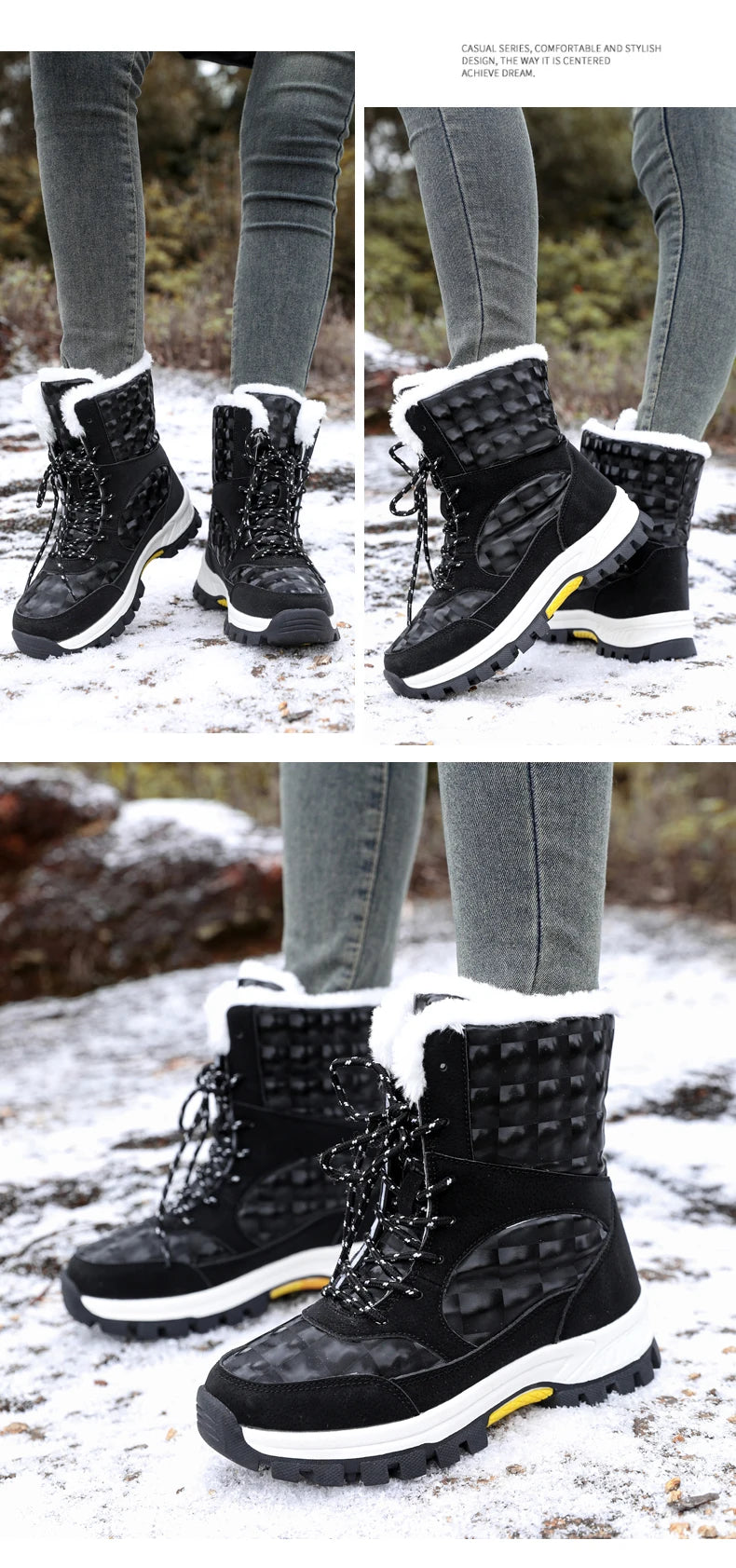 Bottes de Neige Femme Hiver 2024 – Sneakers Chaudes à Fourrure, Semelle Épaisse, Imperméables – Bottines Mi-mollet Outdoor - BLACKBEARD OUTDOOR INDUSTRIES