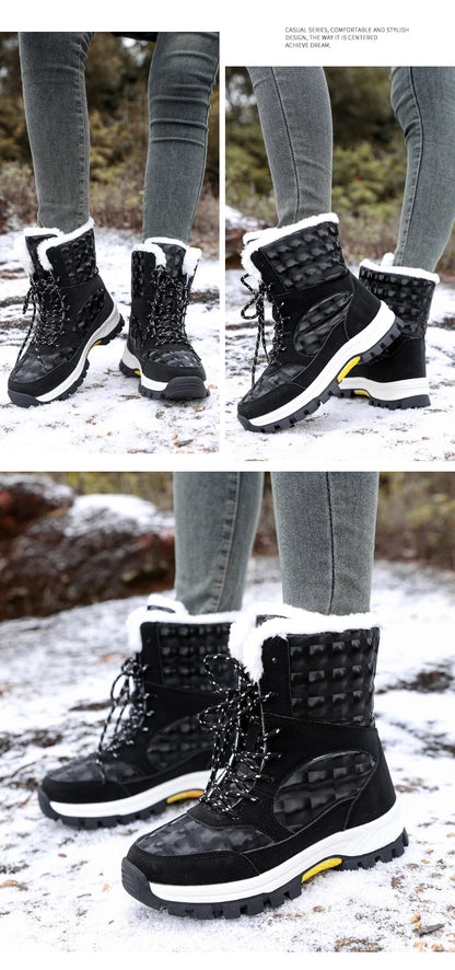 Bottes de Neige Femme Hiver 2024 – Sneakers Chaudes à Fourrure, Semelle Épaisse, Imperméables – Bottines Mi-mollet Outdoor - BLACKBEARD OUTDOOR INDUSTRIES