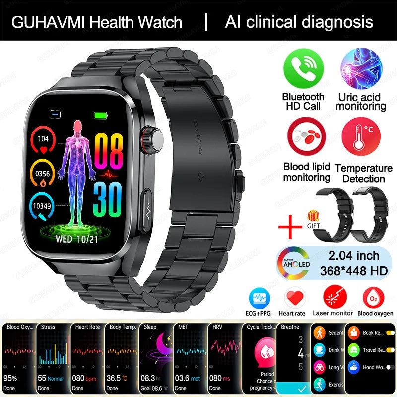 Montre Connectée Homme 2025 – Suivi Santé Avancé ECG+PPG – Surveillance Acide Urique & Lipides – Appels Bluetooth – Écran 2.04” AMOLED – Pour Android & iOS - BLACKBEARD OUTDOOR INDUSTRIES