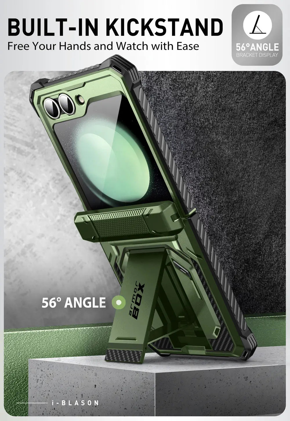 I-BLASON For Samsung Galaxy Z Flip 7 FE/6/5 Case Armorbox Full-Body Military Protection Phone Case with Screen Protector & Stand BLACKBEARD OUTDOOR INDUSTRIES