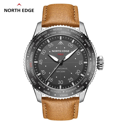 Montre Homme NORTH EDGE MACH 2024 – Solaire – Étanche 50M – Double Fuseau Horaire – Bracelet TPR & Nylon – Style Pilote - BLACKBEARD OUTDOOR INDUSTRIES