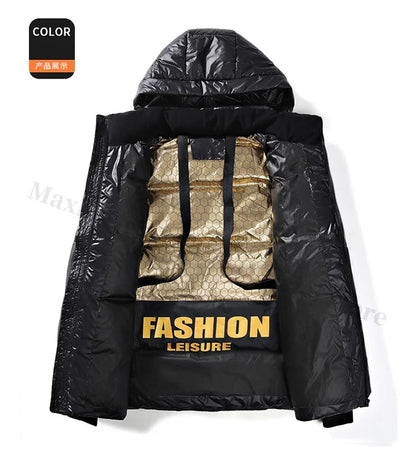 COMXZ 2025 Winter Fashion Stand Collar Cotton Jacket Hooded Winter Waterproof Windproof Outdoor Casual Warm Coat Men Streetwear BLACKBEARD OUTDOOR INDUSTRIES