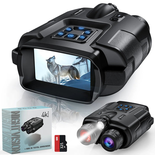 Jumelles de Vision Nocturne 4K avec Écran 3” – Zoom Digital 8X, 32GB, IR, Batterie 5000mAh, IP65 Ma boutique
