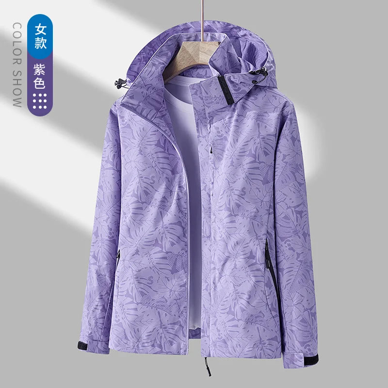 Veste de Sport pour Femme avec Imprimé Feuilles – Veste Outdoor Déperlant, Imperméable et Coupe-Vent avec Capuche Détachable – Idéale pour la Randonnée et les Activités de Loisirs - BLACKBEARD OUTDOOR INDUSTRIES