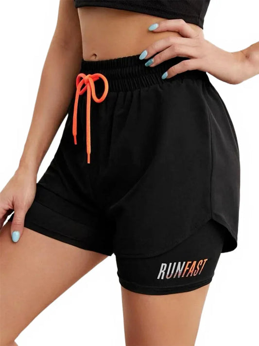 Short de Sport Femme 2-en-1 Mermaid Curve – Respirant, Séchage Rapide, Taille Cordon, Graphique Lettre - BLACKBEARD OUTDOOR INDUSTRIES
