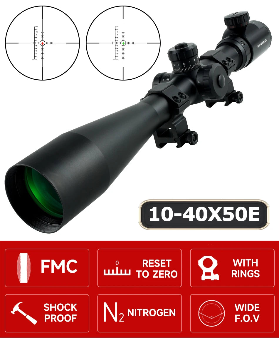 Lunette de Visée Tactique SFP 4-16X44 / 6-24X50 / 10-40X50 avec Réticule Illuminé Rouge & Vert, Réglage Parallaxe - BLACKBEARD OUTDOOR INDUSTRIES