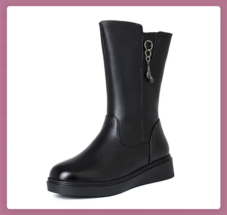 Bottes Neige Femme en Cuir – Fourrées Laine Épaisse | Confort & Chaleur | Tailles 35 à 43 - BLACKBEARD OUTDOOR INDUSTRIES