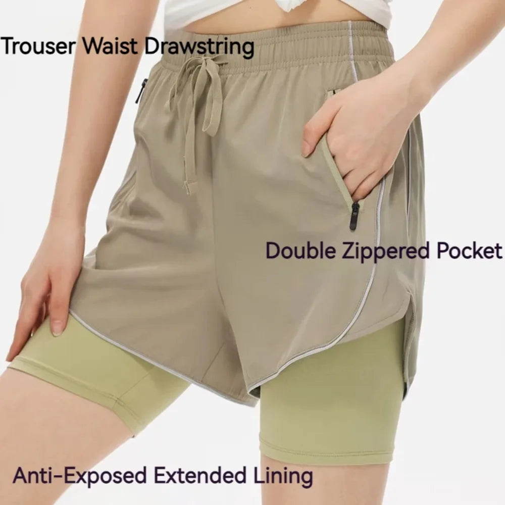 Shorts de Sport Femme 2-en-1 Taille Haute - Séchage rapide • Poche zippée • Confort anti-exposition - BLACKBEARD OUTDOOR INDUSTRIES