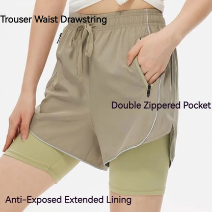 Shorts de Sport Femme 2-en-1 Taille Haute - Séchage rapide • Poche zippée • Confort anti-exposition - BLACKBEARD OUTDOOR INDUSTRIES