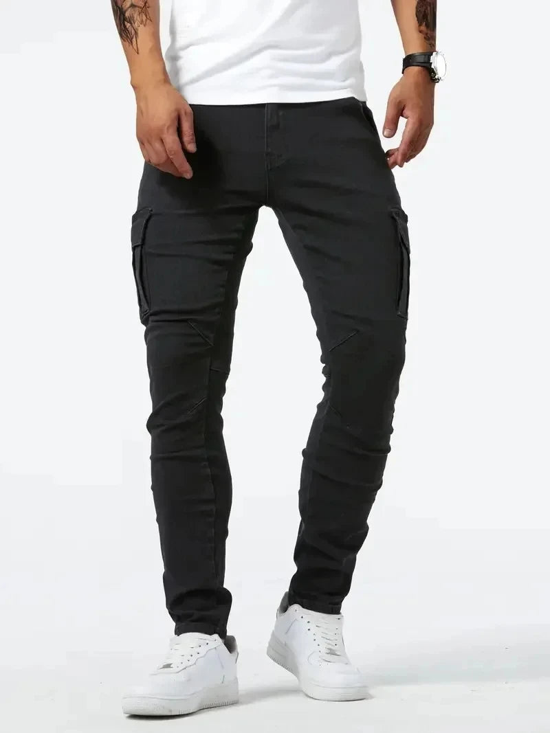 Jeans Cargo Homme Élastique 2025 – Denim Stonewashed, Multi Poches, Style Hip-Hop Casual - BLACKBEARD OUTDOOR INDUSTRIES