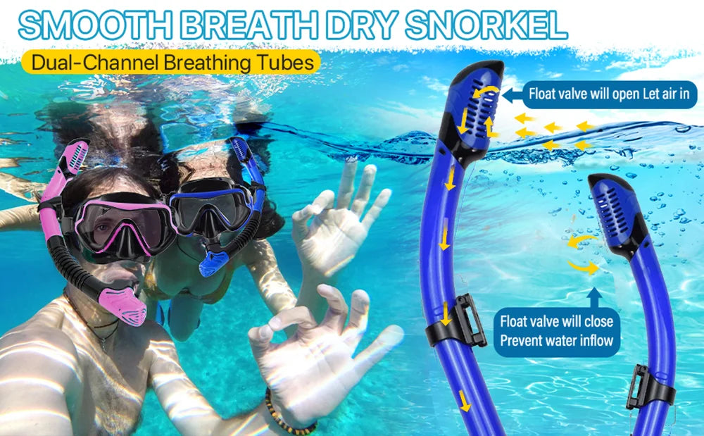 Set de Snorkeling 3-en-1 JoyMaySun – Masque Panoramique, Tuba Dry Top, Palmes Courtes et Sac de Transport - BLACKBEARD OUTDOOR INDUSTRIES