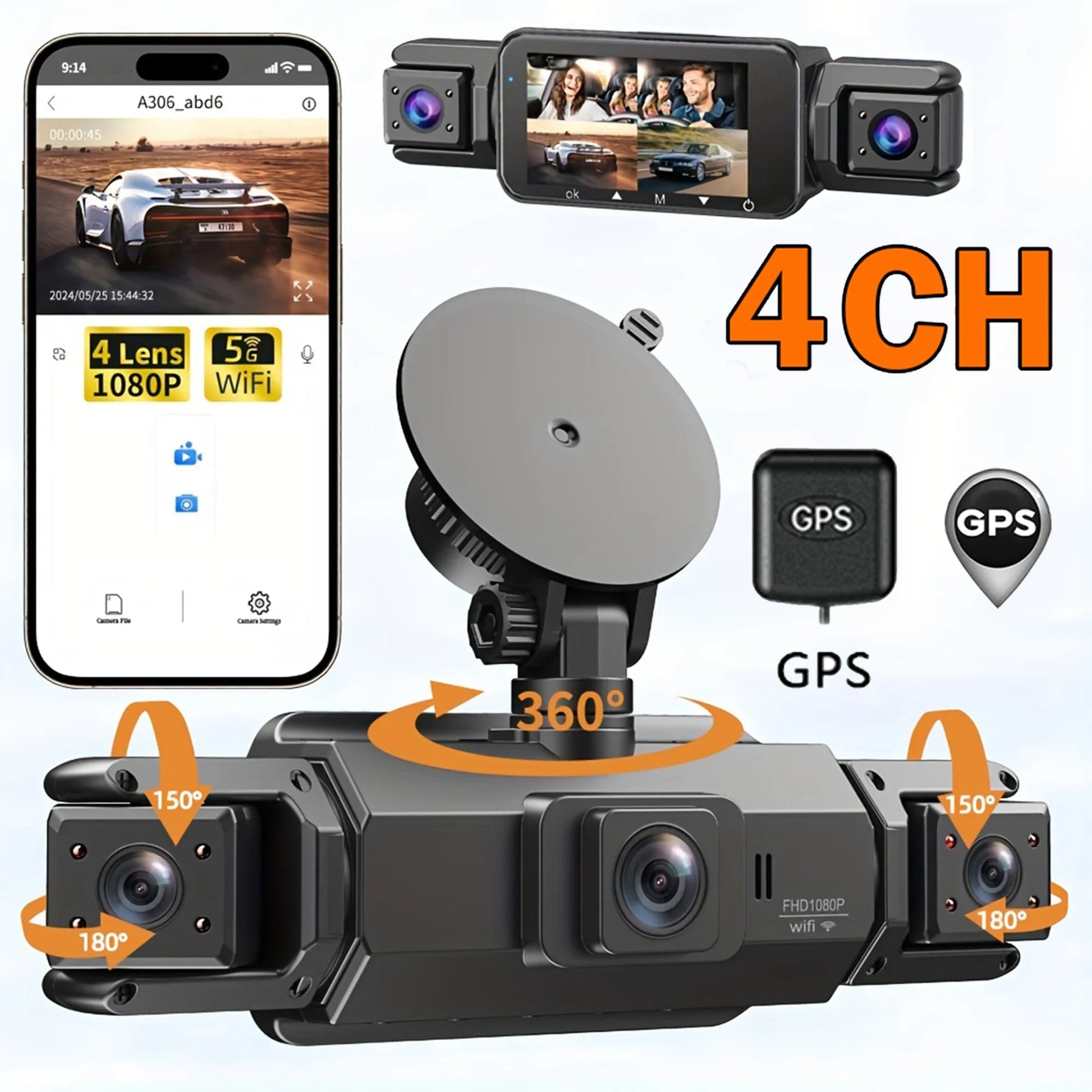 📷 Caméra Voiture 4 Canaux 1080P – GMAIPOP DVR avec Vision Nocturne, WiFi & Enregistrement 360° Ma boutique