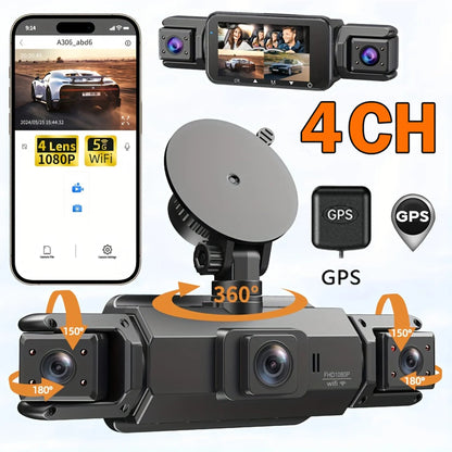 📷 Caméra Voiture 4 Canaux 1080P – GMAIPOP DVR avec Vision Nocturne, WiFi & Enregistrement 360° Ma boutique