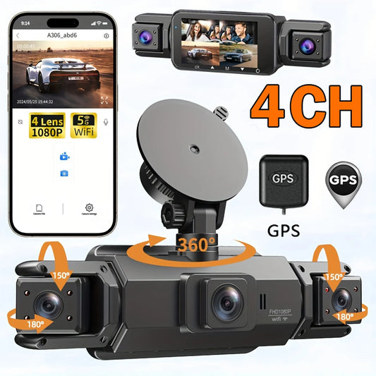 📷 Caméra Voiture 4 Canaux 1080P – GMAIPOP DVR avec Vision Nocturne, WiFi & Enregistrement 360° Ma boutique
