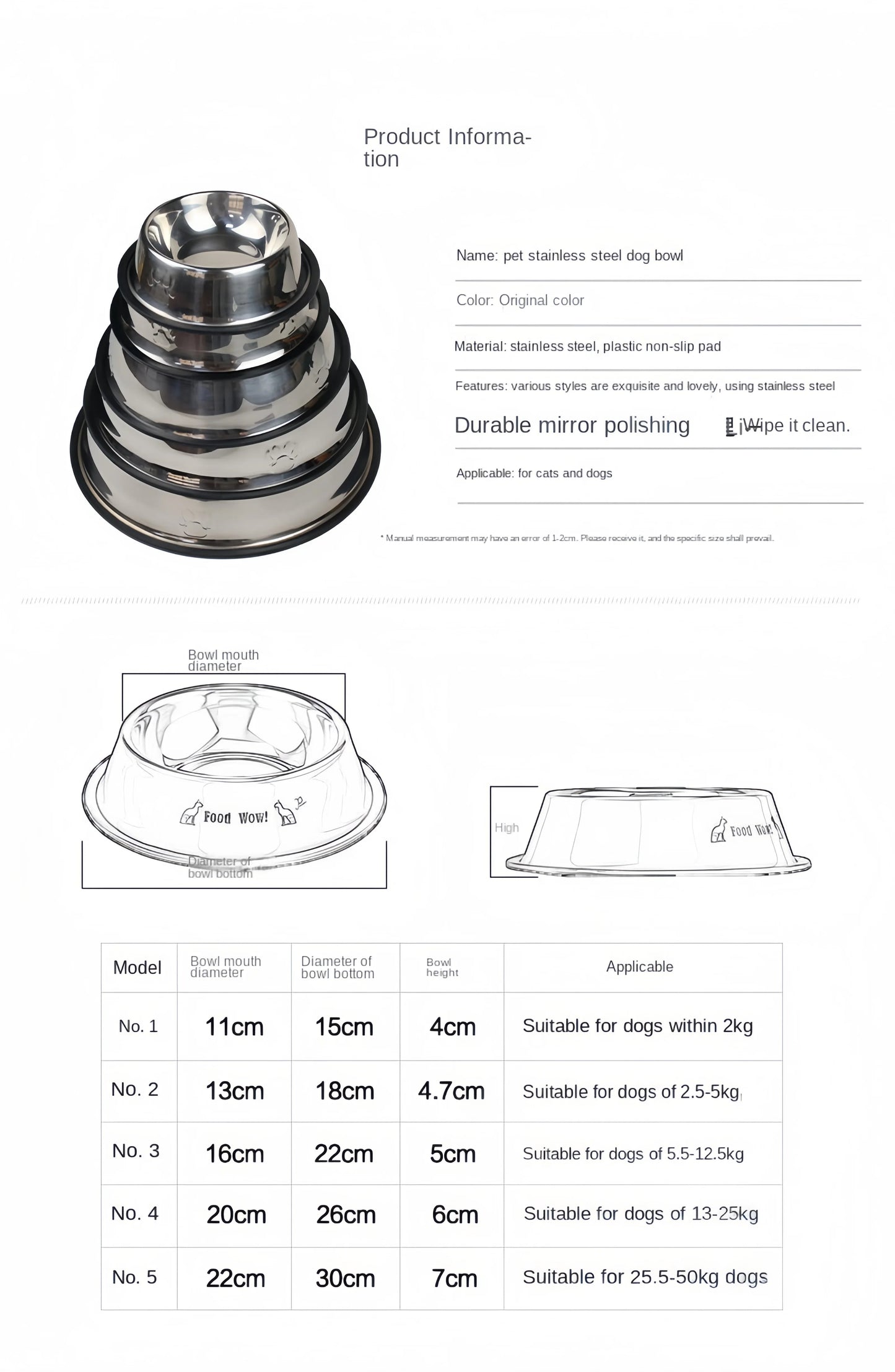 Gamelle Inox pour Chien et Chat – 6 Tailles Disponibles Robuste • Facile à Nettoyer • Multi-usages Ma boutique