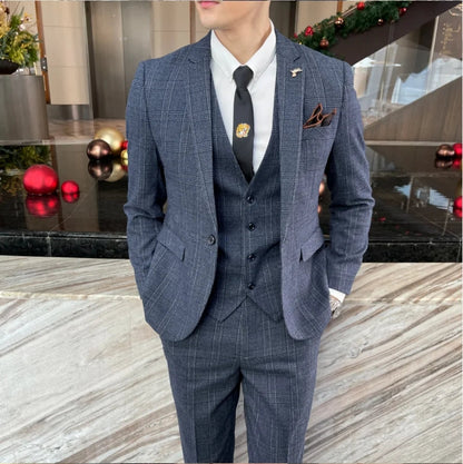 Costume 3 Pièces Homme Style Britannique Coréen Haut de Gamme à Carreaux Modifiés - Costume Élégant Business Casual avec Gilet et Pantalon BLACKBEARD OUTDOOR INDUSTRIES