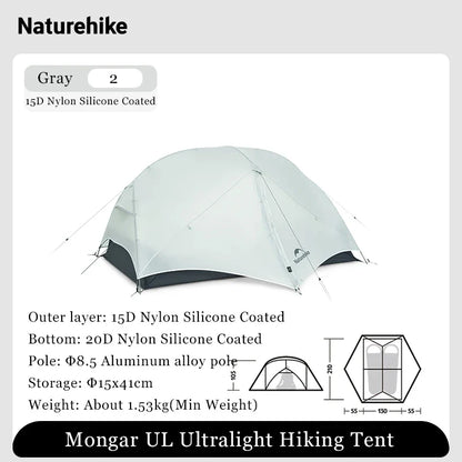 Naturehike Mongar UL Ultralight Camping Tent – Tente de Randonnée 3 Saisons Imperméable Double Couches - BLACKBEARD OUTDOOR INDUSTRIES