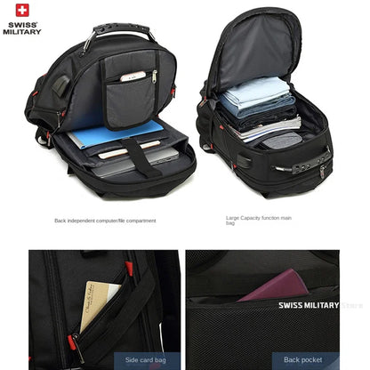 Sac à Dos SWISS 17" pour Ordinateur Portable - Imperméable, avec Port de Charge USB, Multifonction, Style Swiss - Sac de Voyage, de Randonnée et Scolaire - BLACKBEARD OUTDOOR INDUSTRIES