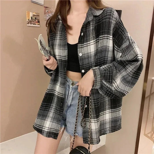 Chemise à Carreaux Femme – Style Vintage Preppy | Manches Longues | Coupe Ample | Automne / Toutes Saisons - BLACKBEARD OUTDOOR INDUSTRIES