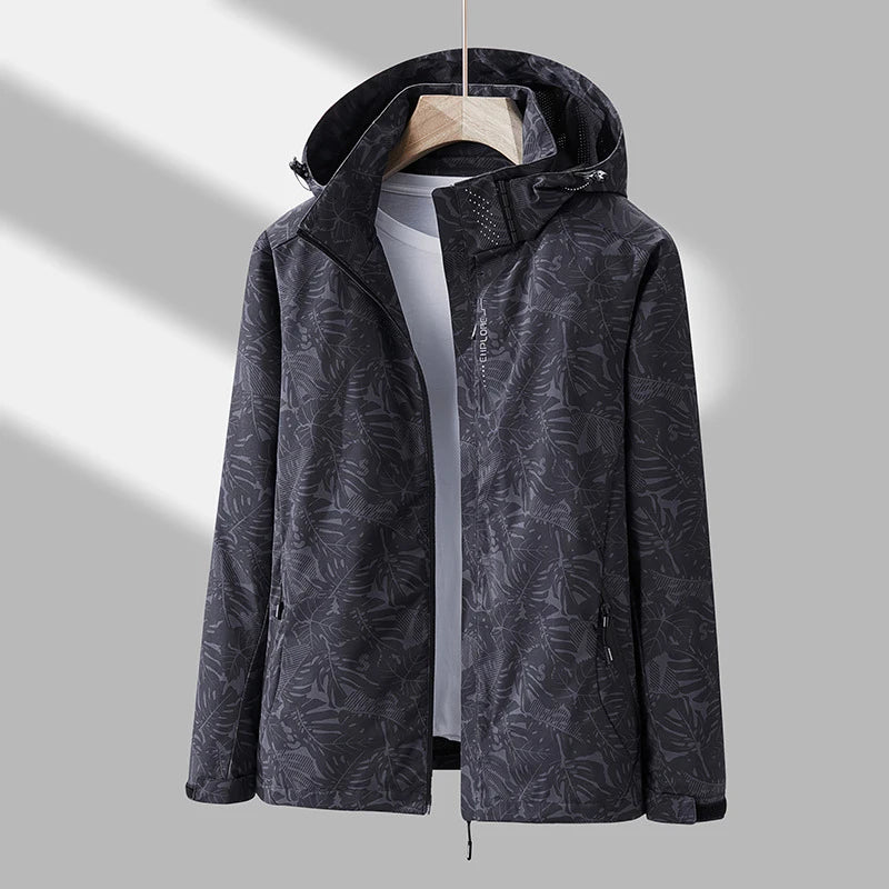 Veste de Sport pour Femme avec Imprimé Feuilles – Veste Outdoor Déperlant, Imperméable et Coupe-Vent avec Capuche Détachable – Idéale pour la Randonnée et les Activités de Loisirs - BLACKBEARD OUTDOOR INDUSTRIES