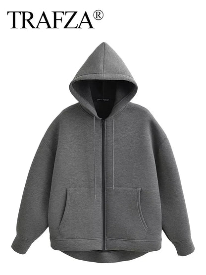 Veste à Capuche Grise femme - Manteau à Manches Longues avec Poches Spacieuses et Fermeture Éclair - Veste Décontractée et Légère pour Femme - BLACKBEARD OUTDOOR INDUSTRIES