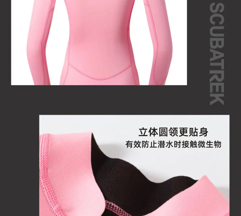 Combinaison Femme Néoprène 2 mm – Manches Longues Rose, Surf, Plongée, Snorkeling - BLACKBEARD OUTDOOR INDUSTRIES