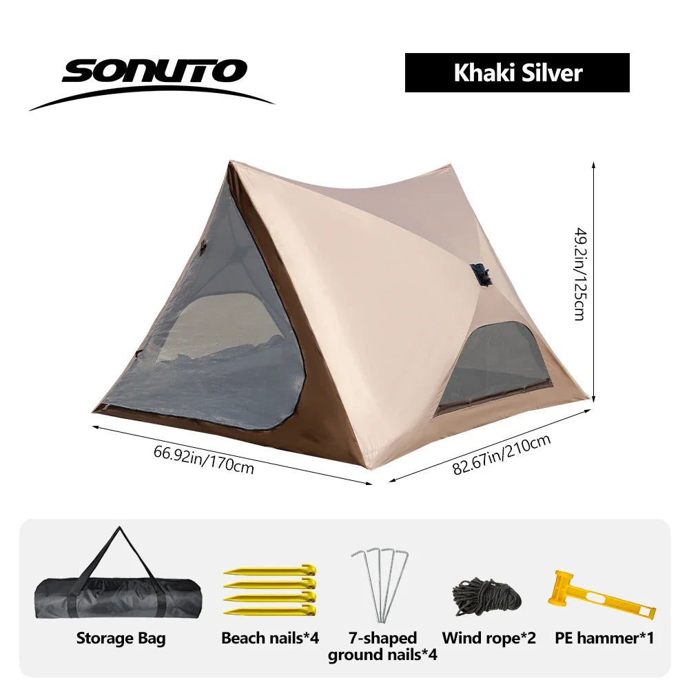 Tente de Camping Familiale 2-4 Personnes, Montage Rapide, Imperméable, Coupe-Vent, Protection Solaire, Portable, Légère, Oxford 210D, Plage d’Été - BLACKBEARD OUTDOOR INDUSTRIES
