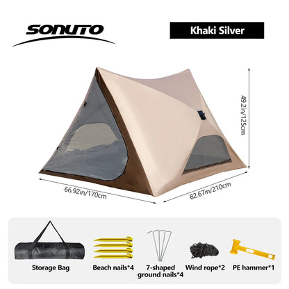 Tente de Camping Familiale 2-4 Personnes, Montage Rapide, Imperméable, Coupe-Vent, Protection Solaire, Portable, Légère, Oxford 210D, Plage d’Été - BLACKBEARD OUTDOOR INDUSTRIES
