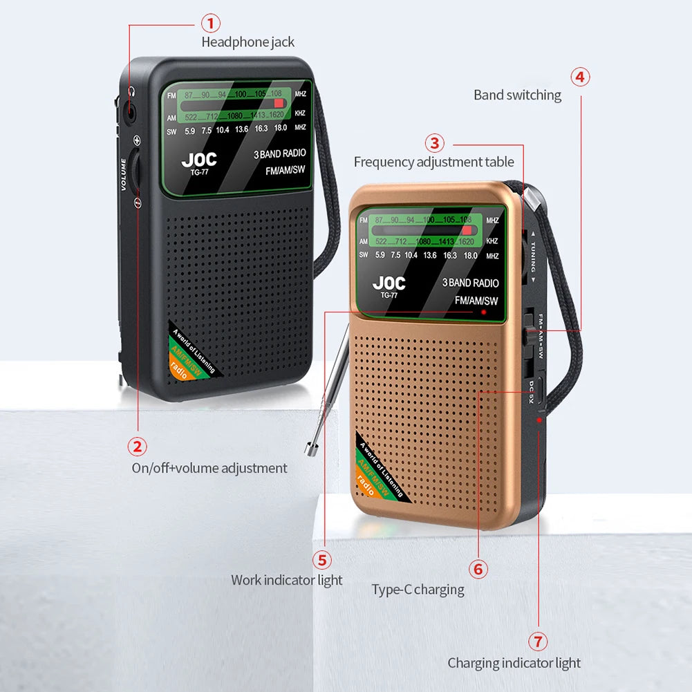 📻 Mini Radio Portable AM/FM/SW – Rechargeable avec Haut-Parleur Stéréo et Écran HD Ma boutique