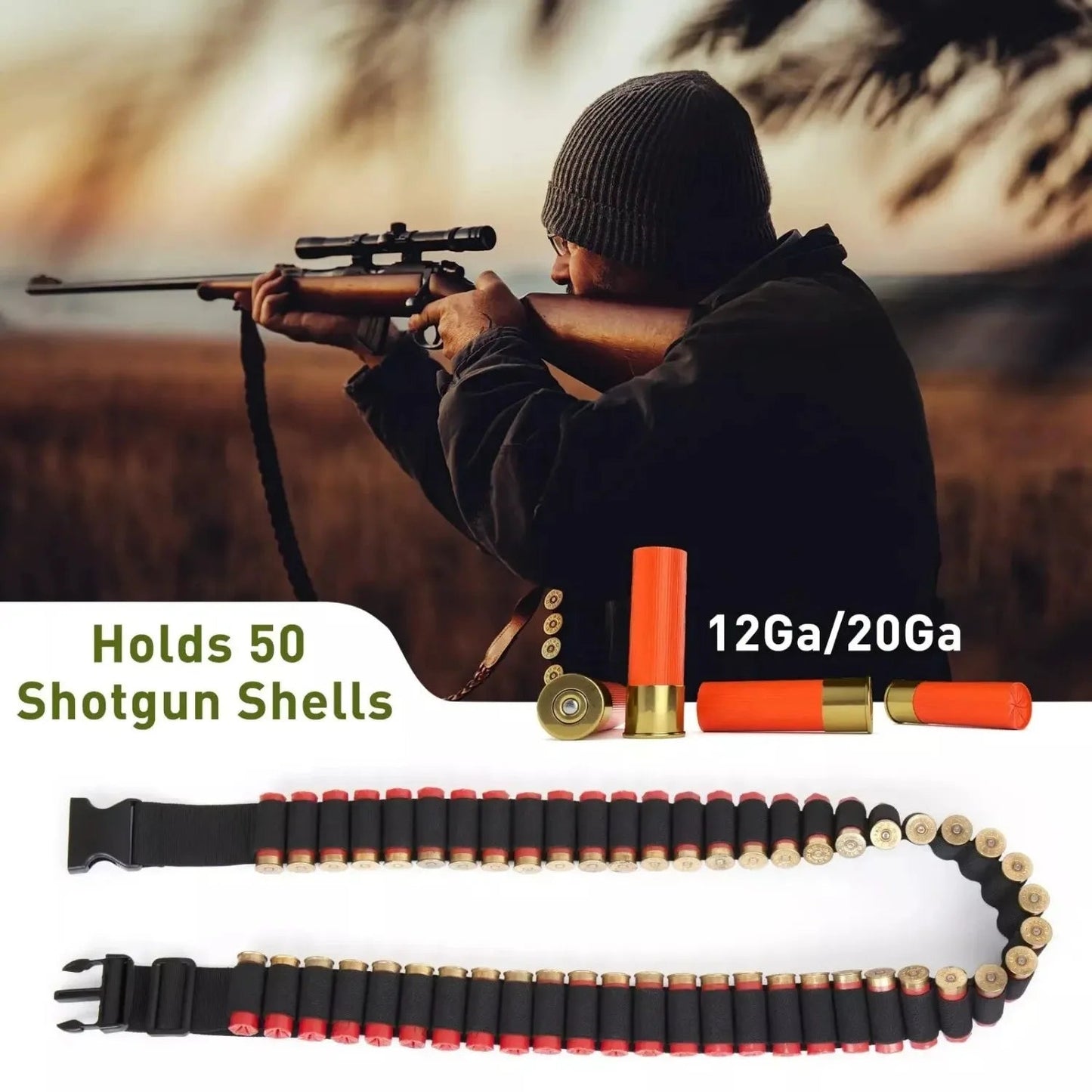 Bandoulière Tactique pour 50 Cartouches de 12/20GA – Ceinture Porte-Munitions Ajustable pour Chasse BLACKBEARD OUTDOOR INDUSTRIES