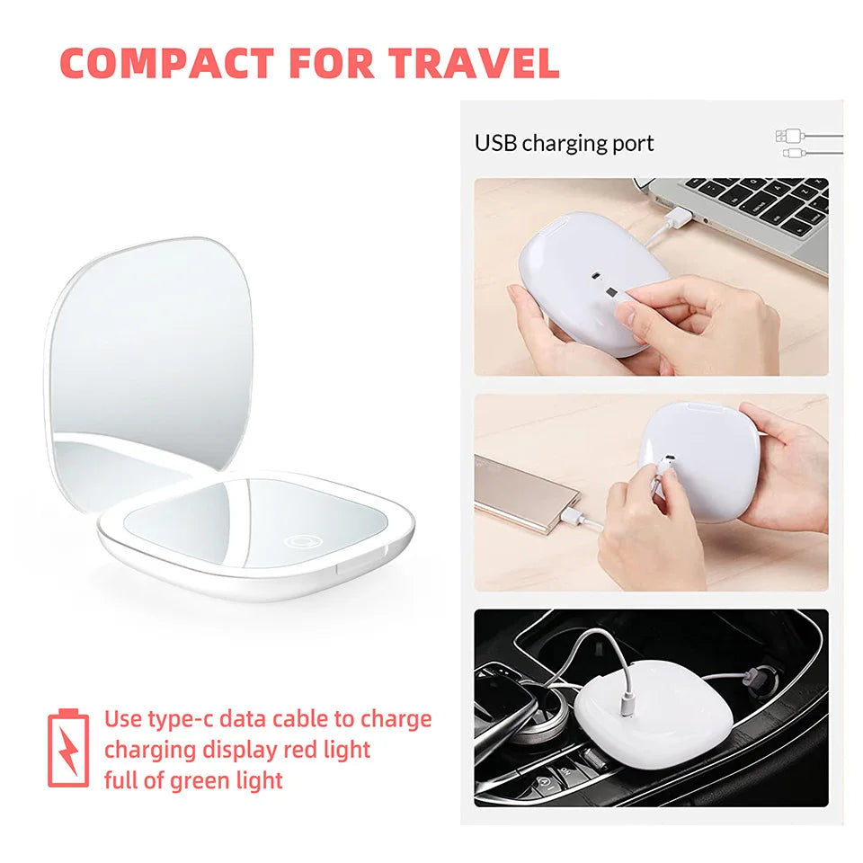 Mini Miroir de Maquillage Pliable avec LED – Grossissement 5x / 10x, Rechargeable, Miroir de Poche Compact - BLACKBEARD OUTDOOR INDUSTRIES