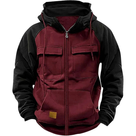 Sweat-shirt Tactique à Capuche pour Homme - Zip, Patchwork, Poches Multiples, Veste de Voyage Automne-Hiver BLACKBEARD OUTDOOR INDUSTRIES