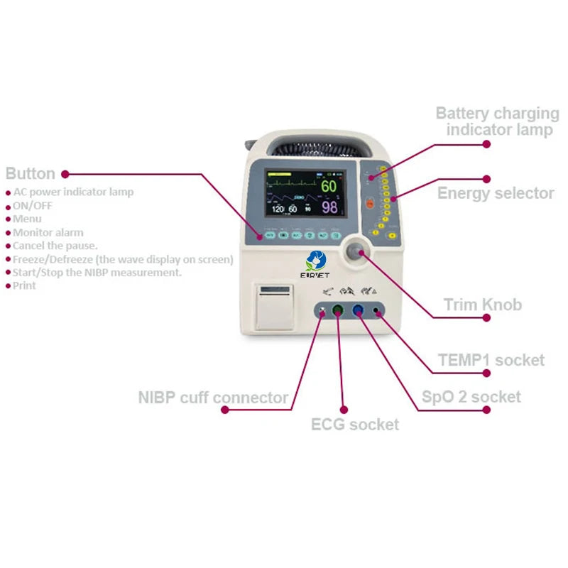 Défibrillateur Électrique Biphasique Professionnel pour Vétérinaire – EUR VET HD-8000D Ma boutique