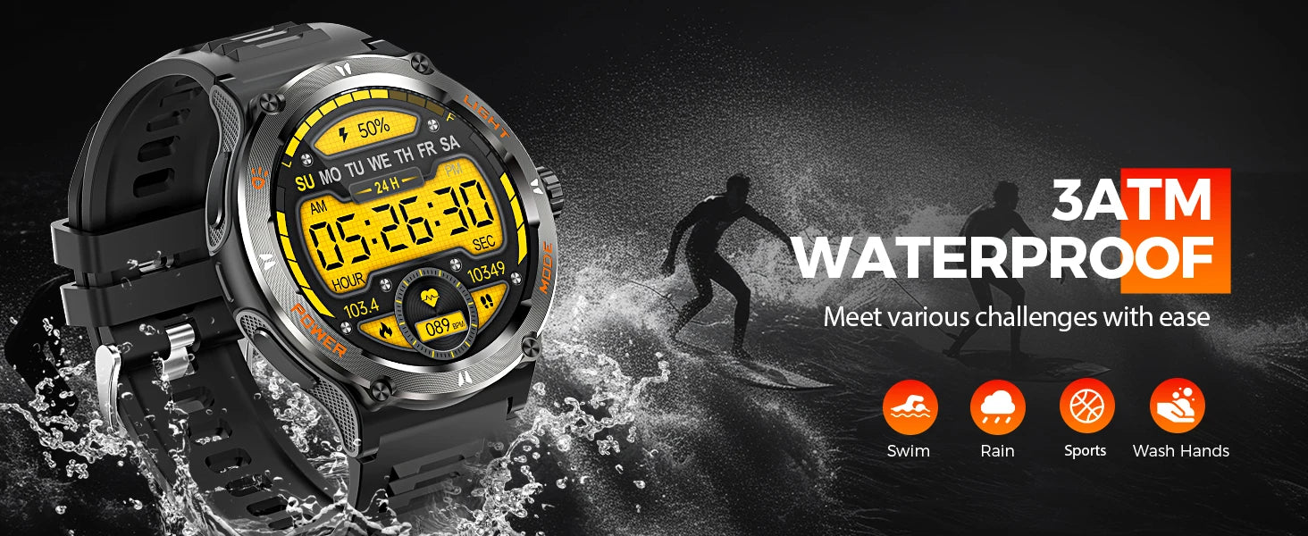 KT76 – Montre Connectée Sport Homme avec Boussole, Lampe LED et Suivi Santé - BLACKBEARD OUTDOOR INDUSTRIES