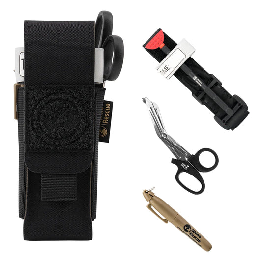 RHINO RESCUE - Housse de Tourniquet avec Tourniquet Métallique, Ciseaux et Support MOLLE pour Premiers Secours, Idéal pour Camping et Tactiques - BLACKBEARD OUTDOOR INDUSTRIES
